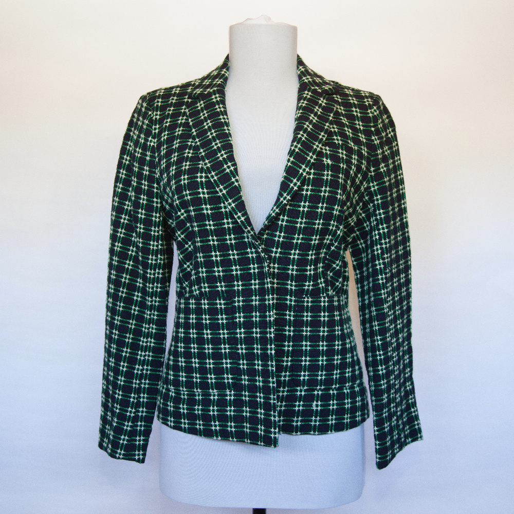 J. Crew Navy Green Check Fitted Jacket NWT Sz 6